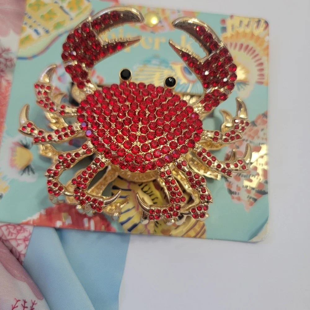 Piper K Coastal Scarf and Rhinestone CRAB Gold Hair Claw Clip Nautical SEA‎ LIFE